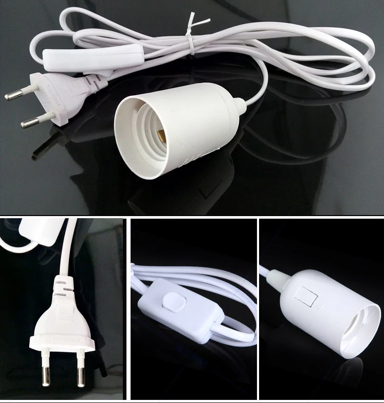 SAVE Plug-and-play E27 holder for E27 socket E27 base bulb led light lamp,switch to control E27 Power Cord Europe Russia Plug