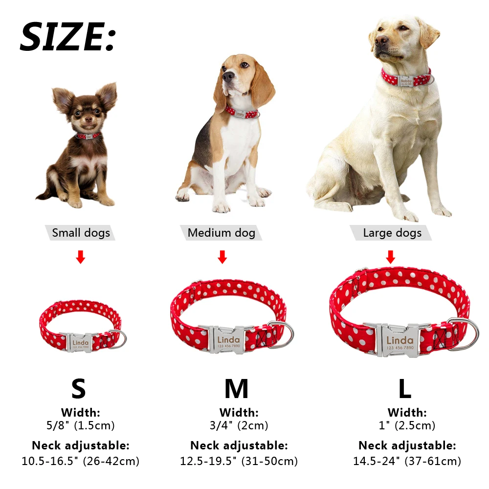 Personazlied Dog Collar Customized Pet Collar Nylon Anti-lost Nameplate Tags Collars Free Engraved For Small Medium Large Dog