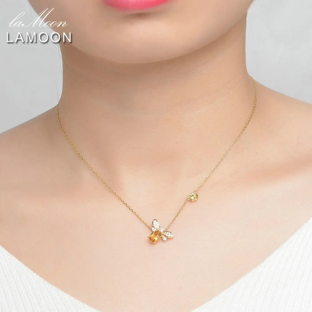 LAMOON- Bee 5x7mm 1ct 100% Natural Citrine 925 Sterling Silver Jewelry  Chain Pendant Necklace S925 LMNI015