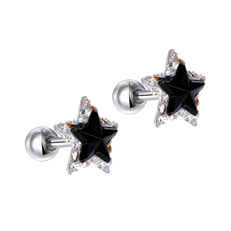 GEOMEE 1Pcs 316L Surgical Steel Star Rhinestone Cartilage Helix Barbell Ear Bar Piercing Stud Earring Brinco for Sexy Girl