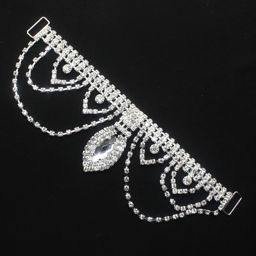 ZMASEY Rhinestones Bikini Buckles 2Pcs 165mm Sewing Clothing Bodybuilding Competition Decor Accessories Metal Chain Swimwear