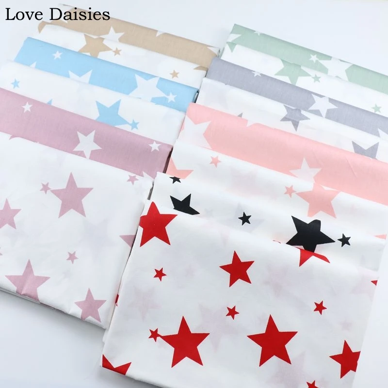 100% cotton twill PALE MAUVE BLUE GREY GREEN BLACK RED CAMEL PINK WHITE star fabrics for DIY bedding patchwork handwork decor