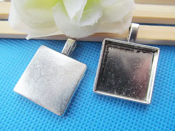 50pcs Antique Silver tone/Antique bronze Square Base Setting Tray Bezel Pendant Charm/Finding,fit 20mm Square Cabochon/Cameo