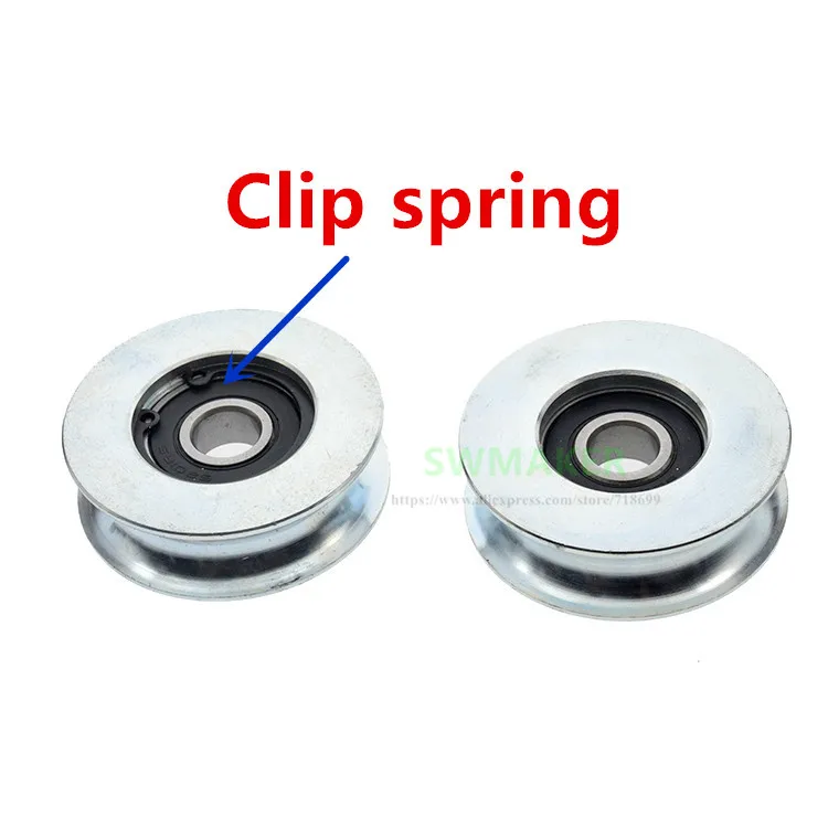 1pcs 10*58*18mm Metal 6200 bearing pulley guide wheel, built-in clip spring, 6cm steel wheel wire rope U V groove pulley