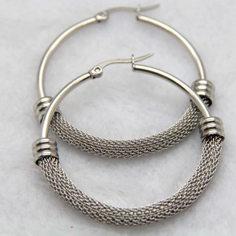Wholesale price Women Brand T Show Big O Earring Trendy 2 Colors Stainless Steel  Jewelry Net Round Hoop Earrings For Lovers