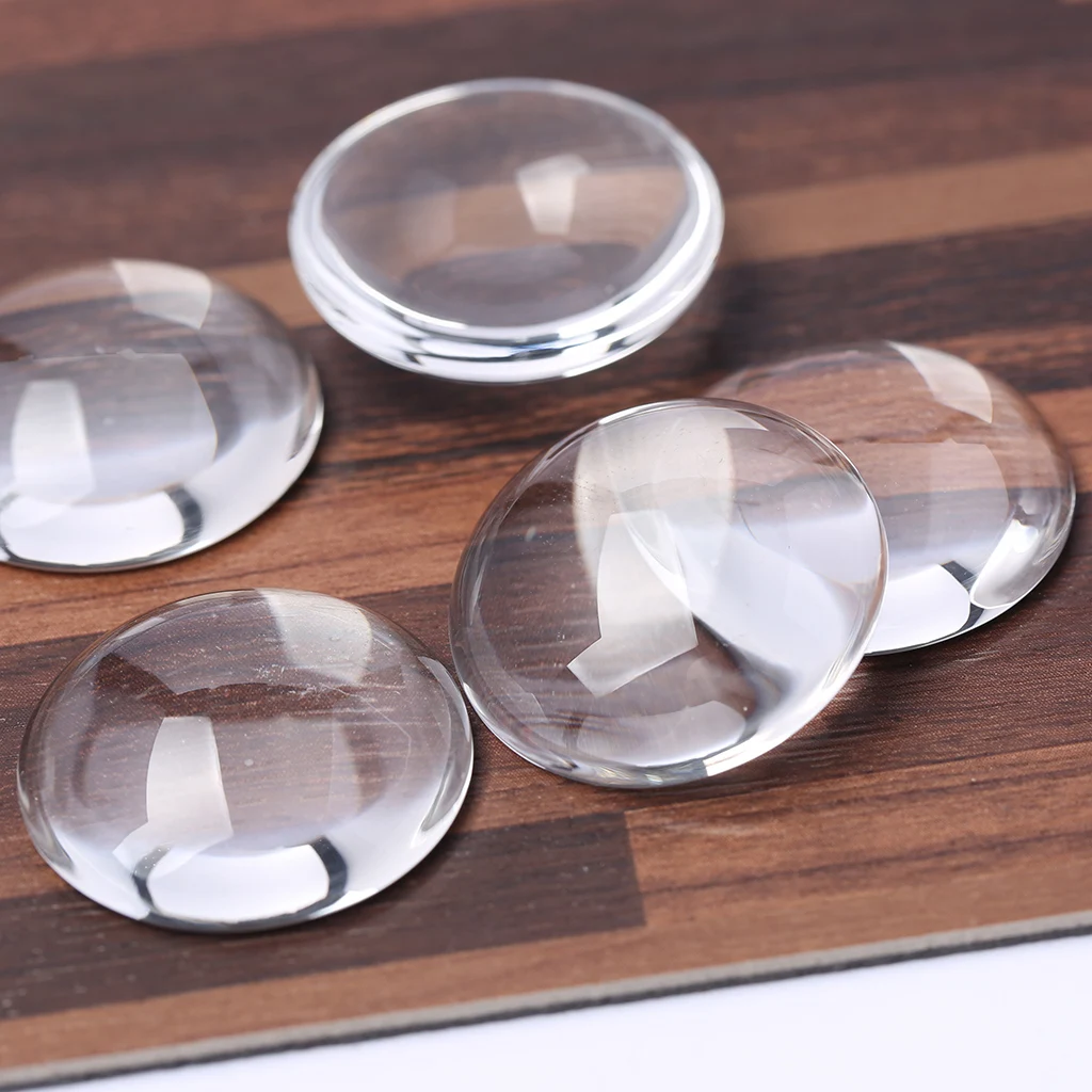 reidgaller 5pcs 25mm Flat Clear Glass Cabochon round transparent diy jewelry findings 0.7mm thick