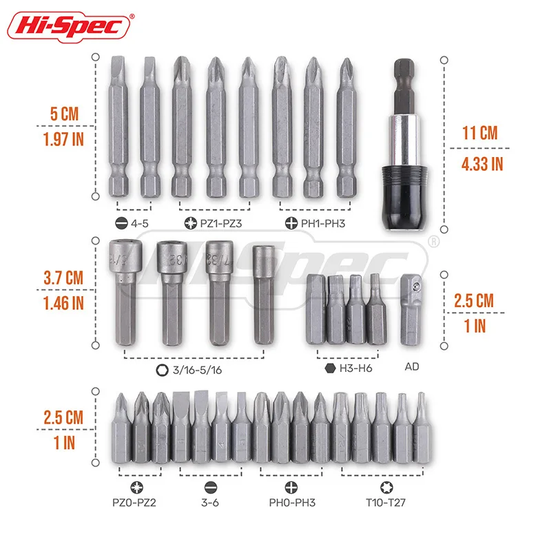 Hi-Spec Screwdriver Bit Set Magnetic 25mm 50mm Long Screwdriver Bit Adapter Tool Extension Bit Holder Screwdriver Bits in Case