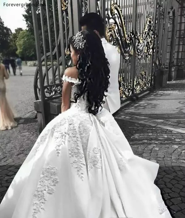 A buon mercato Off Spalle Vestito Da Cerimonia Nuziale Sexy UNA Linea Appliques Del Merletto Lungo Paese Giardino Formale Sposa Abito Da Sposa Su ordine Più formato