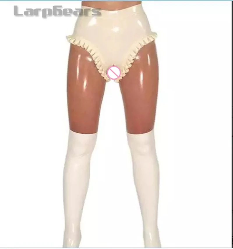 High waist transparent with white latex leggings for woman open crotch latex rubber pants exotic costumes