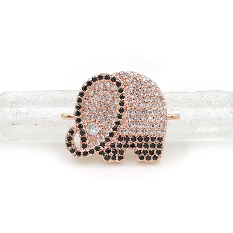 Connecteur en forme d'éléphant CZ pour femmes, accessoire de bracelets à faire soi-même, micro pavé clair et noir, 22x17x3mm