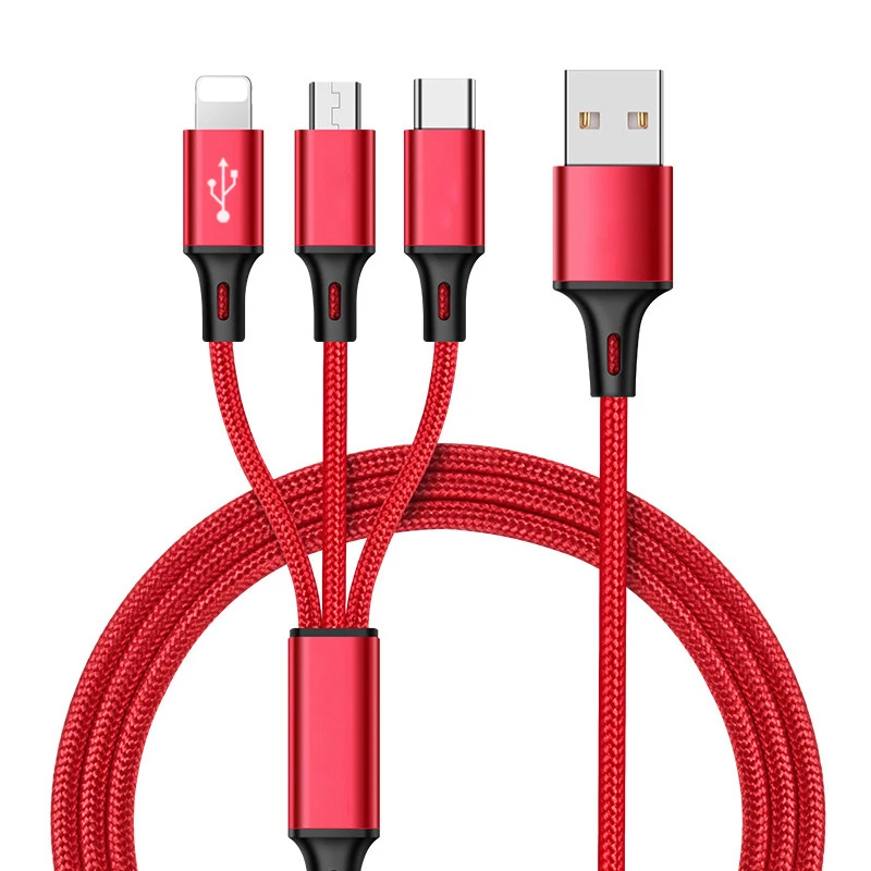 3 in 1 USB Cable For iPhone X 8 7 6 Charging Charger Micro USB Cable For Android USB Type c Type-c Mobile Phone Cables