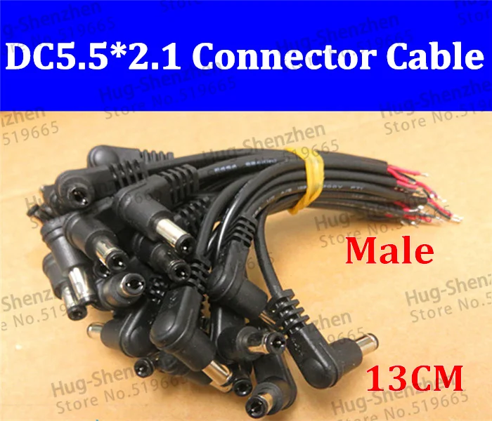 

DC 5.5X2.1mm fork male L-shaped 90 Degree Right Angle Power Plug Connector With Cord / Cable 13cm 50 pcs