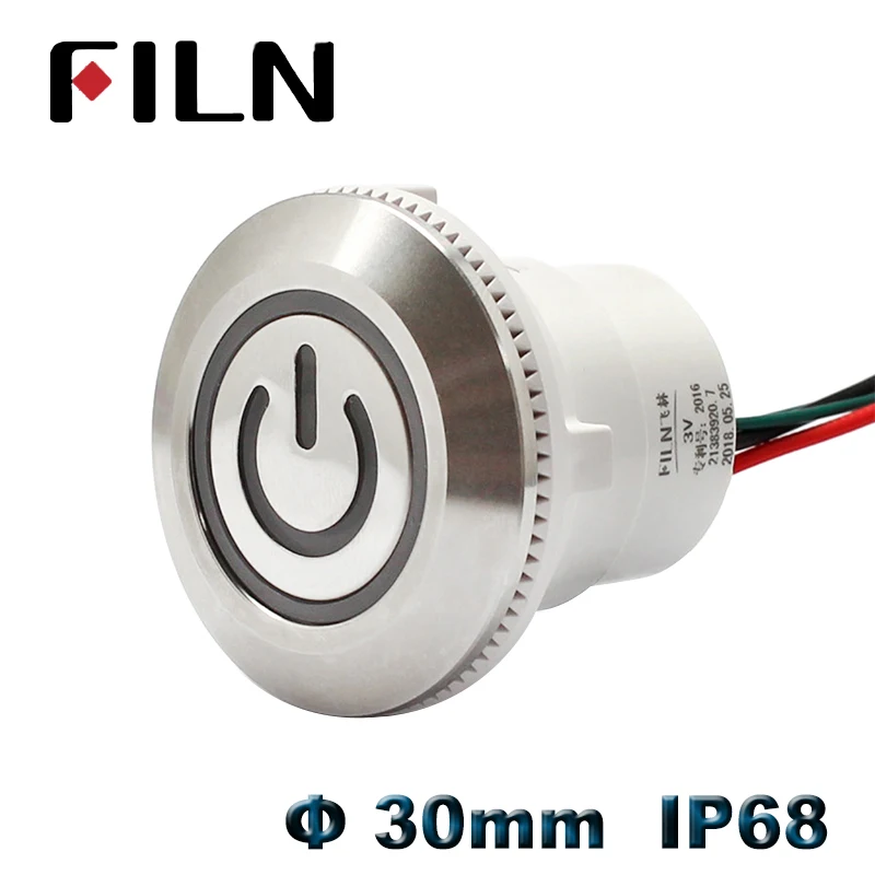 30mm waterproof IP68 metal push button switch 12v 24v led illuminated momentary latching switch on off pushbutton wire leading