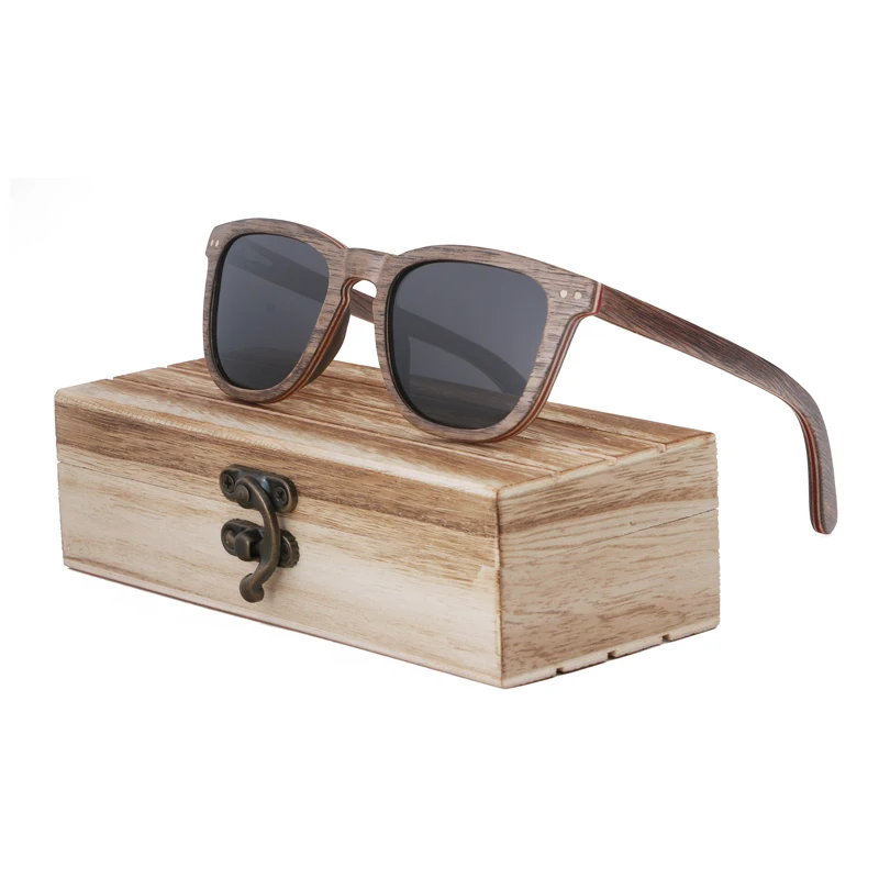 

BerWer Skateboard Wood Sunglasses Walnut Frame With Coating Mirrored Bamboo Sunglasses UV400 Protection Lenses in Wooden Box