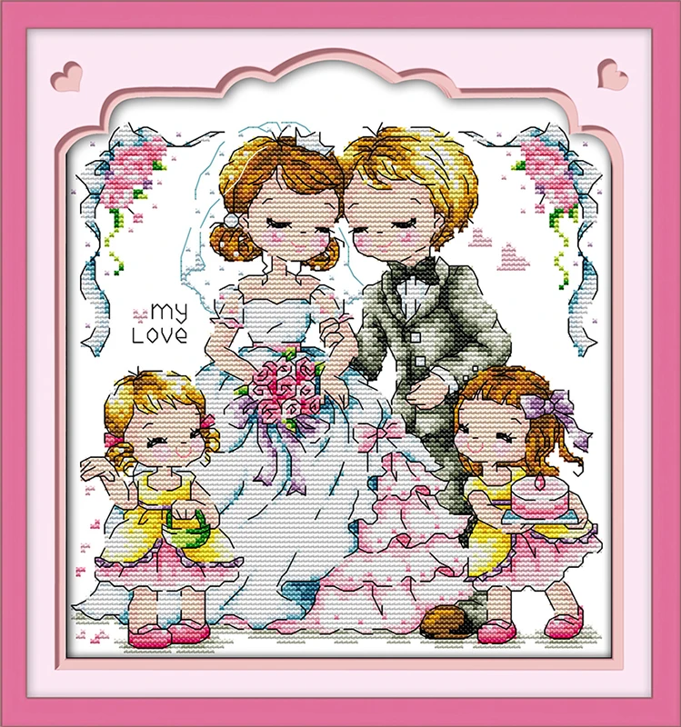 Dreampattern Intimate lovers cross stitch kit cartoon wedding 14ct 11ct print canvas stitches embroidery DIY handmade needlework