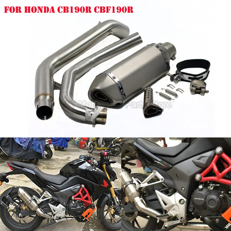 

Full Motorcycle Exhaust Slip On For Honda CB190R CBF190R Muffler With Ak Middle Link Pipe Fried Street With Moveable DB Killer