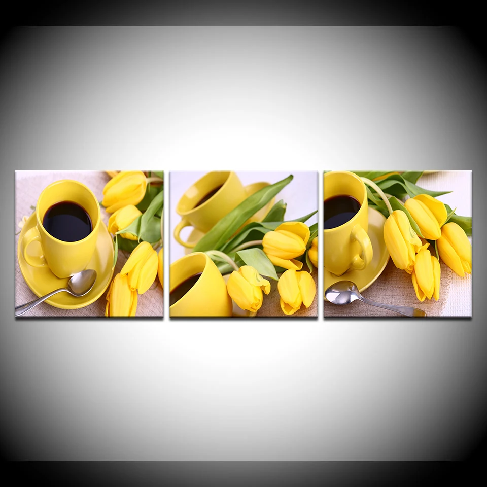 جميلة الزنبق الأصفر والأكواب طباعة 3 لوحة ملصق وطباعة قماش اللوحة صورة لغرفة المعيشة ديكور المنزل