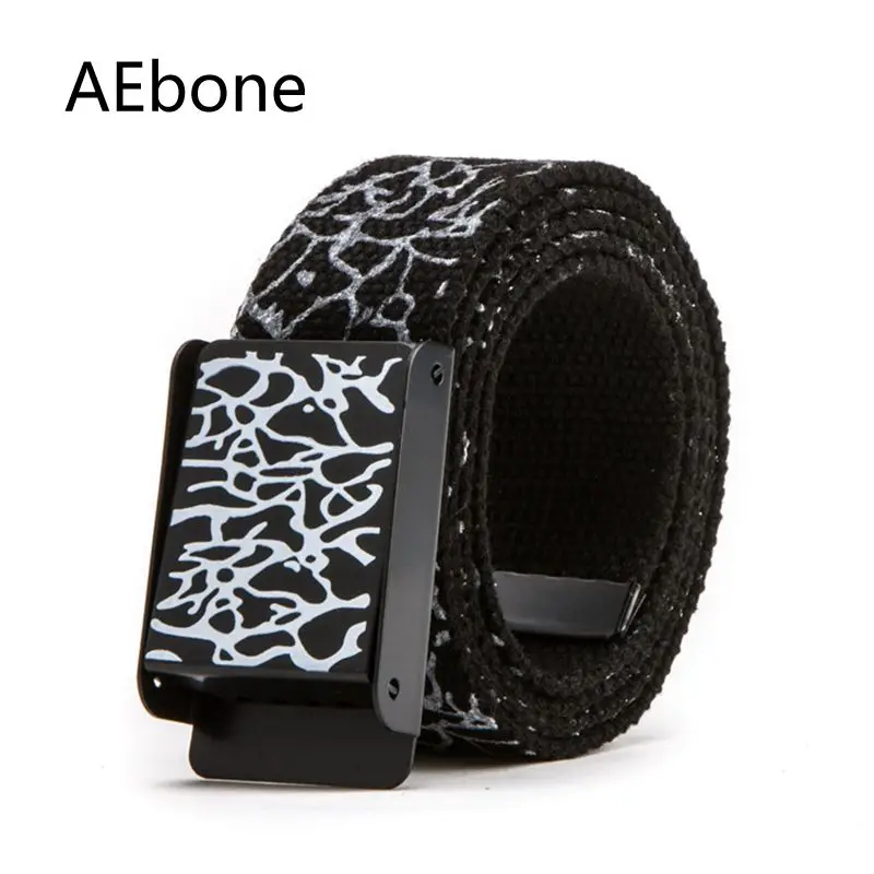 

AEbone Hip Hop Unisex Canvas Belt For Men And Women High Quality Kemer Female Waist Belt Strap Wide Male Graffiti Belts YB032