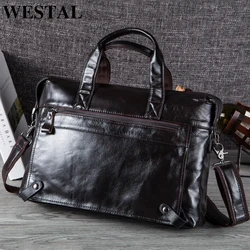 Westal bolsa de couro masculino maleta de couro bolsa de portátil de couro para homem saco de couro genuíno de negócios de escritório masculino