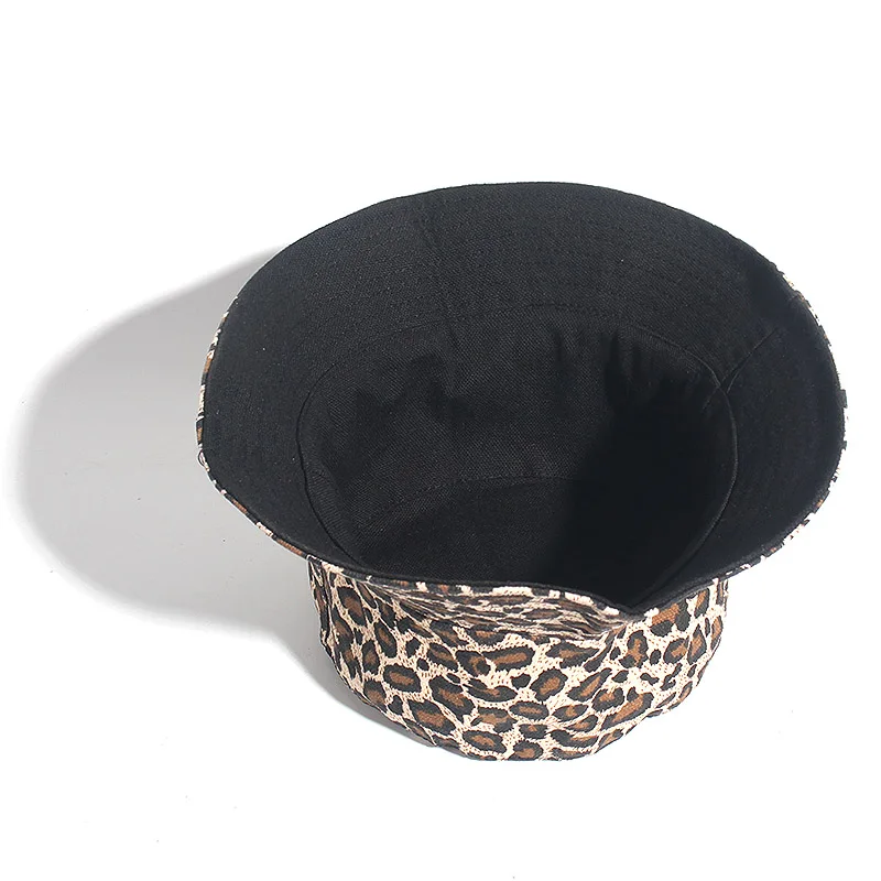 Summer Reversible Cappello Pescatore Leopard Fisherman Caps Bucket Hats For Womens Ladies Bucket Hats Beach Flat Top Sun Hats