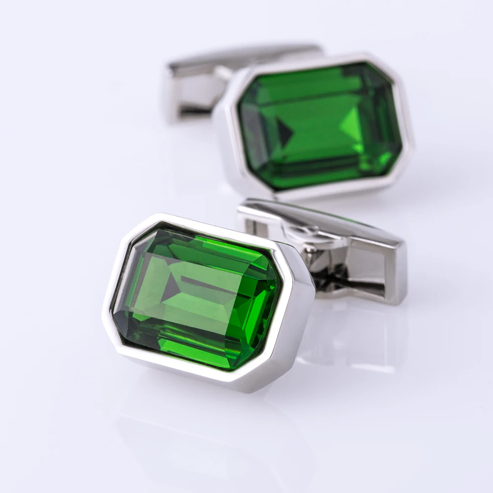 KFLK Jewelry shirt wedding cufflinks for mens Brand Green Crystal fashion Cuff link Wholesale Buttons High Quality guests