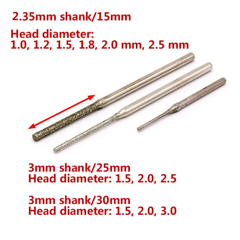 5/10pcs Lengthen 0.8~5.0mm Diamond Grinding Head Burr Needle Drill Bit Point Engraving Polishing Glass Jade Stone Rotary