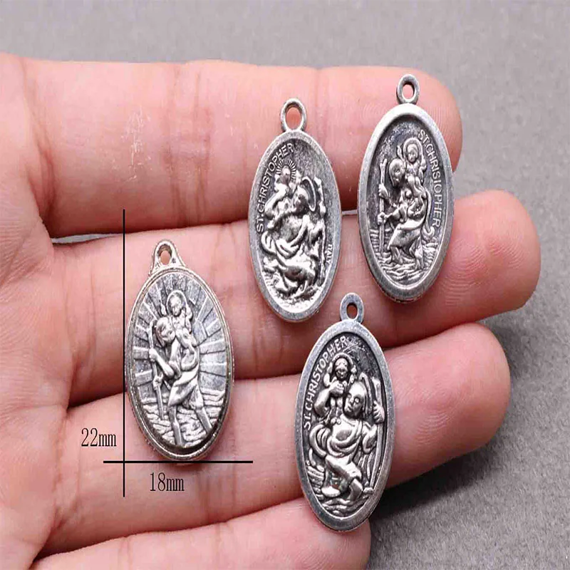 100pcs / Religious Christian Decoration St Christopher Medal Bead Bracelet Medal Religious Charm Medal