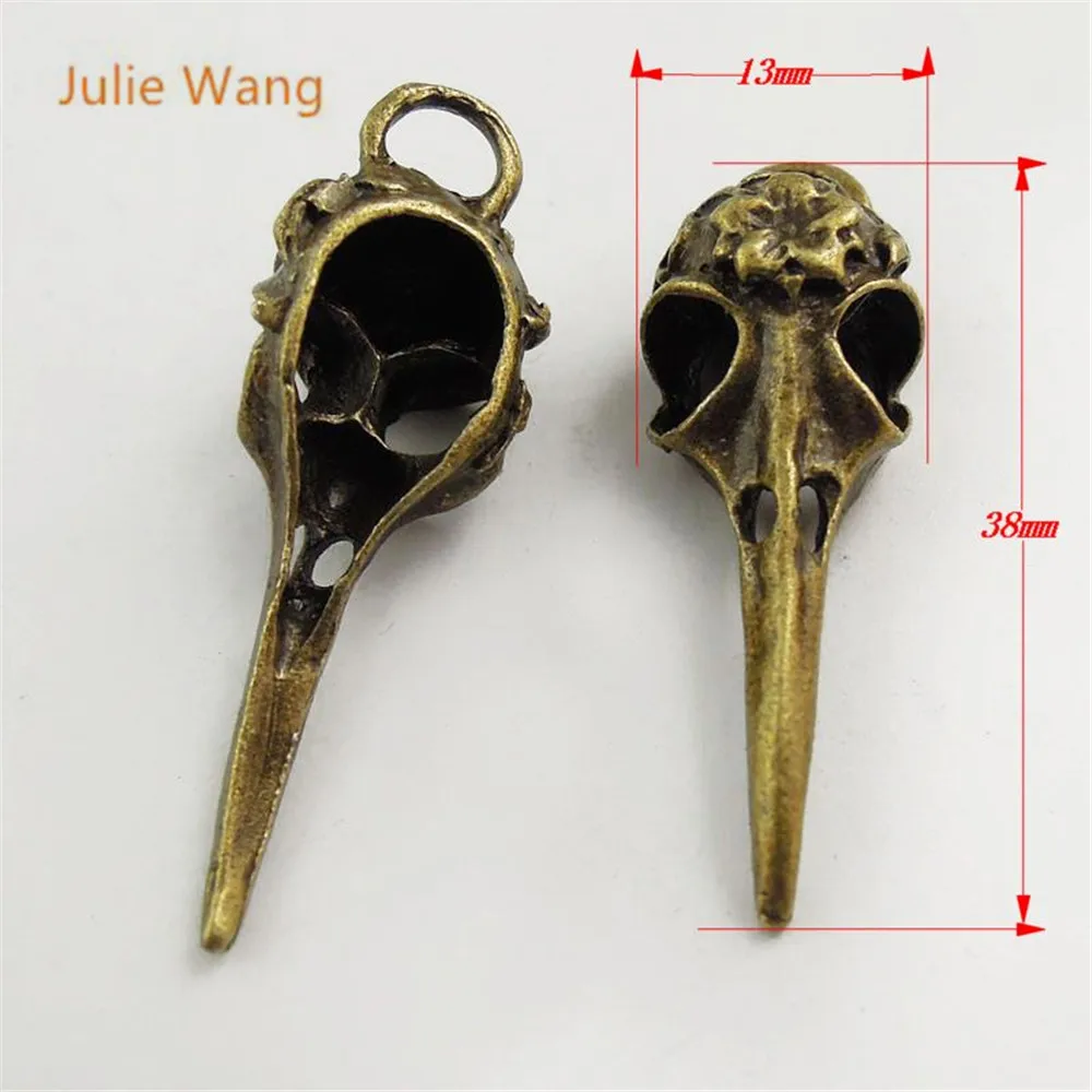 Julie Wang 5PCS Bird Beak Charms Skull Bird Head Antique Bronze Pendant Bracelet Earring Fashion Punk Jewelry Making Accessory