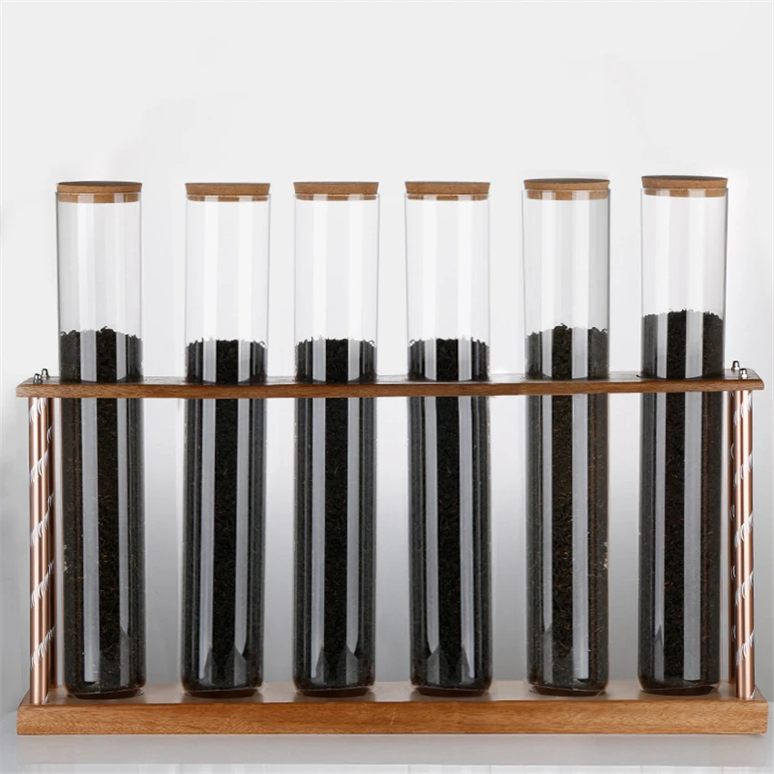 Creative Wooden Coffee Beans Flower Tea Display Rack Stand Cereals canister Glass Test Tube sealed Storage Decorative Ornaments