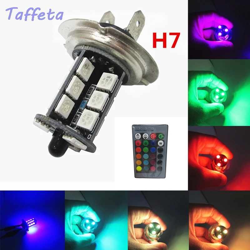 2PCS H7 LED RGB Multi-Color 5050 27SMD Car Auto Fog Light Bulb With Remote Control