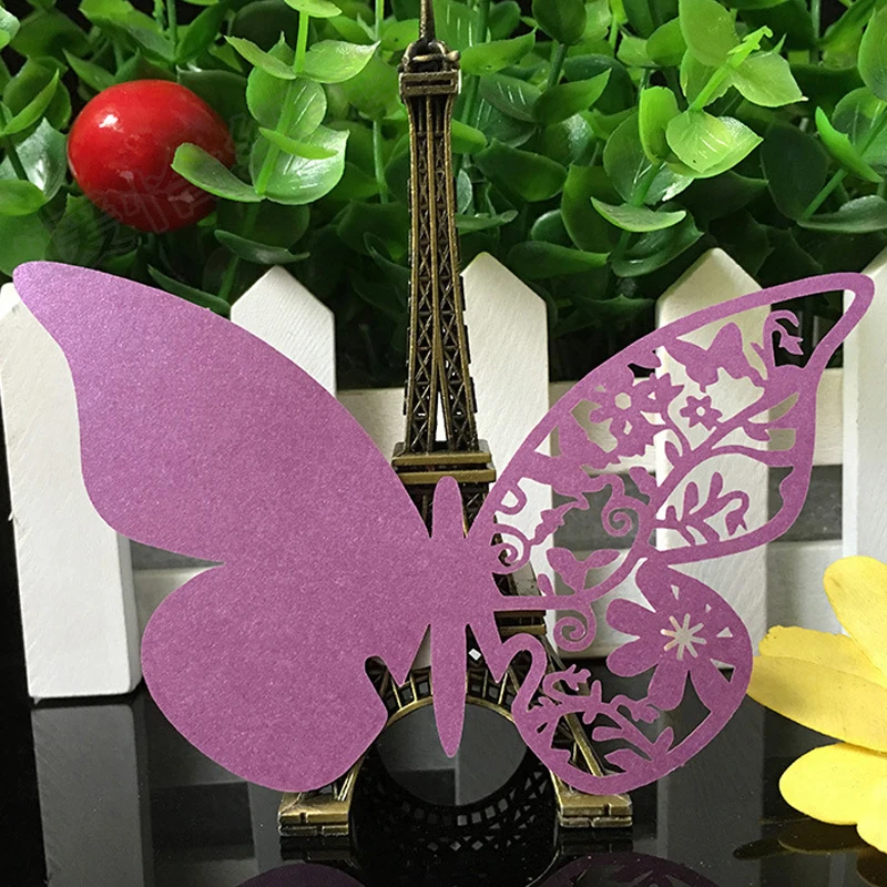 50pcs Laser Cut Butterfly Wine Glass Table Name Place Card Escort Cup Card Party Baby Shower Birthday Wedding Party Decoration