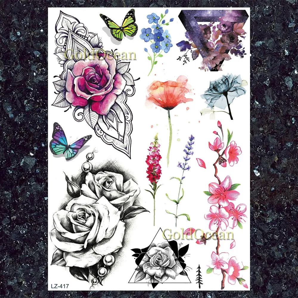 Small Floral Temporary Tattoos For Women Girls Dasiy Lily Flower Blossom Watercolor Fox Dreamcatcher Fake Tattoo Stickers Paper