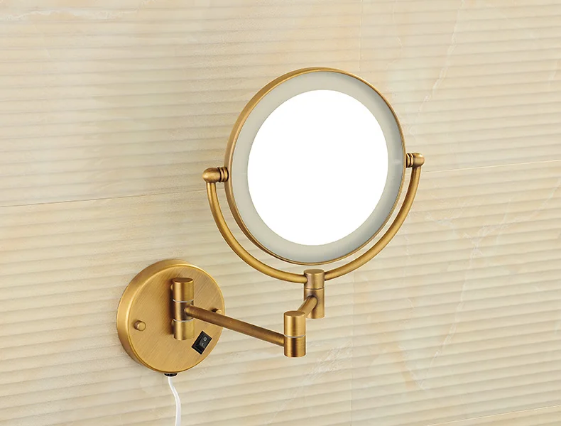 IMPEU Bathroom Mirror, 8 Inch LED Lighted MakeUp Magnify Mirror, 3X / 5X magnification, Swivel Arm, Antique Bronze, Solid Brass