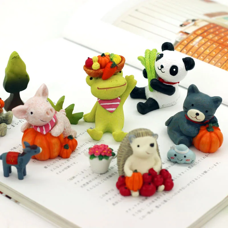 Pack of 12pcs -Harvest Season Cartoon Animals Figurines, Fairy Garden Ornaments  Decorative Statues, Home Tabletop Decoration