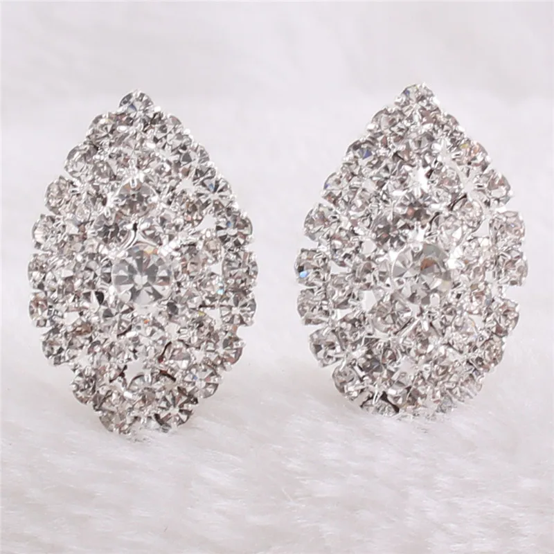 Grace Jun Bridal Rhinestone Crystal Big 3 Layer Geometric Style Clip Earrings Non Piercing for Women No Hole Ear Clip Hot Sale