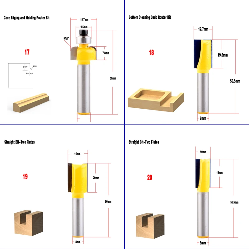 Imagem -06 - Chwjw-madeira Router Bit mm Haste 1pc Recto Moinho Aparador Limpeza Nivelada Guarnição Canto Redondo Enseada Caixa Bits Ferramentas de Fresa