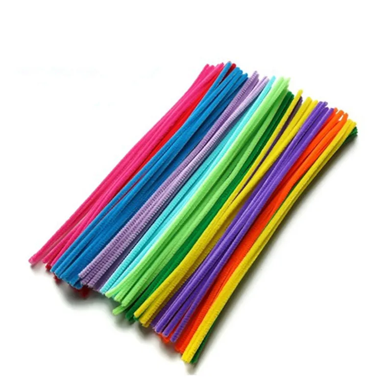 New 100PCS Multicolor Mixed Plush Iron Wire Flexible Flocking Craft Sticks Pipe Cleaner Creativity Developing Kids DIY Toys