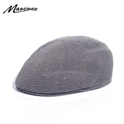 Berets Spring Summer Men Women Cap Newsboy Ivy Flat Cap Breathable Mesh Cap for Men Women Solid Plain Paper Beret Cap