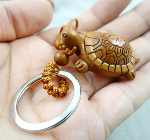 

Natural mahogany three-dimensional engraving tortoise keychain Buddha key ring jewelry gift for men and women 1pc