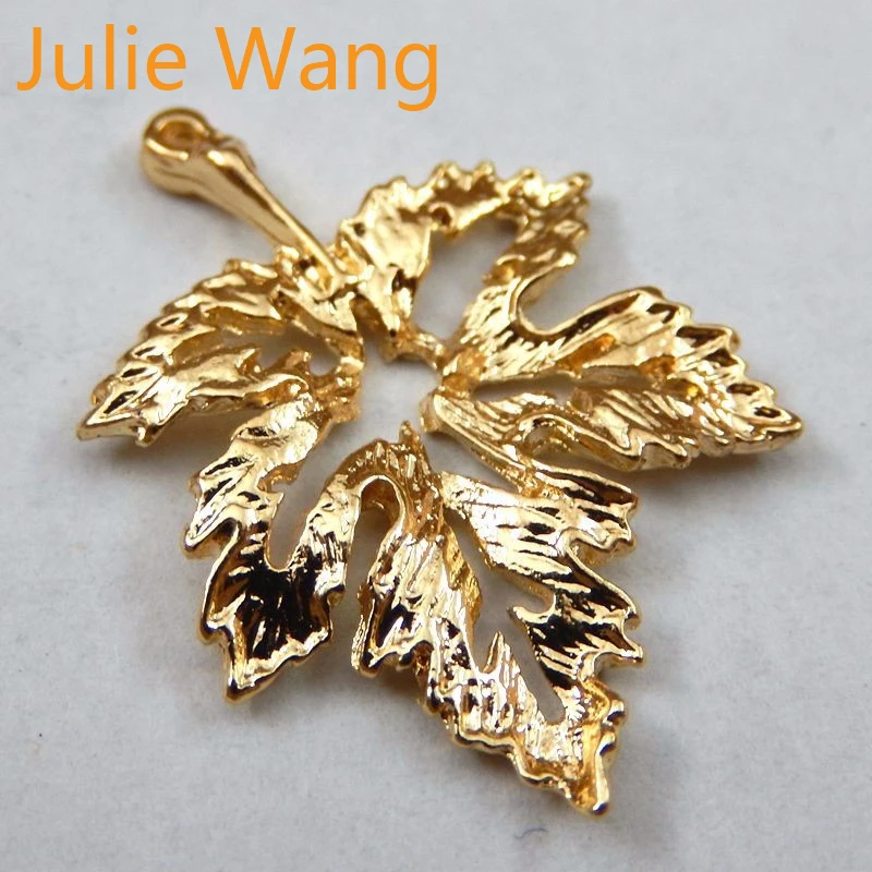 Julie Wang 15PCS Gold Color Zinc Alloy Leave Shape Pendants Charms Jewelry Earring Necklace Handcrafts Finding DIY Gift 39729