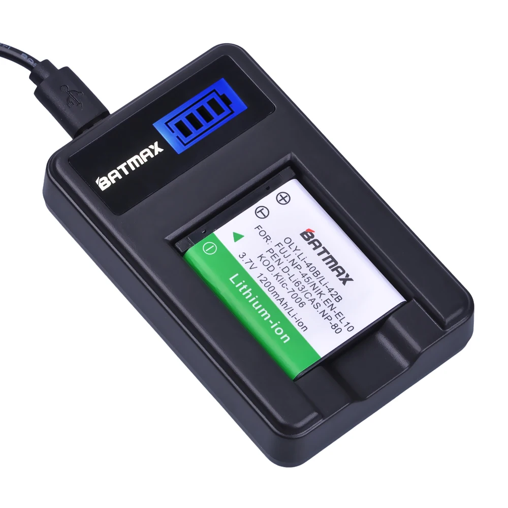 Batmax Li-40B Li-42B NP-45 Battery + LCD USB Charger for Olympus for FUJIFILM NP-45 NP 45 NP45 NP 45A 45B 45S EN-EL10