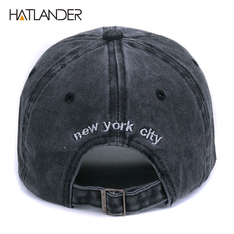 [HATLANDER]Sand washed 100% cotton baseball cap hat for women men vintage dad hat NEW YORK embroidery letter outdoor sports caps