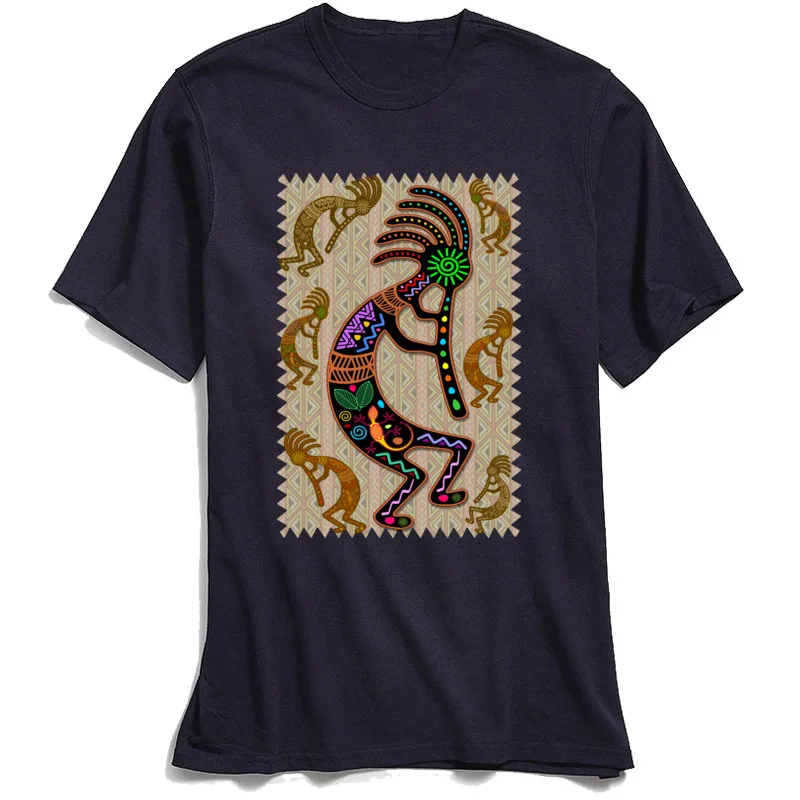 Men\'s T Shirts Kokopelli Rainbow Colors T-shirt Grey Tribal Pattern Male Tshirt Europe Tee-Shirt Father Day Gift Cotton Clothes