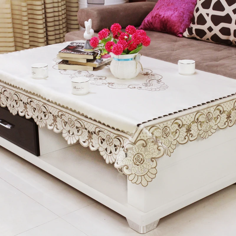 Home hotel dining wedding White Red Table Cloth with Lace Embroidered Floral Rectangular Tablecloth to table covers
