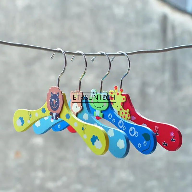 Cartoon Animals Wooden Hanger Kids Clothes Hanger Cute Colorful Baby Children Hangers 100pcs