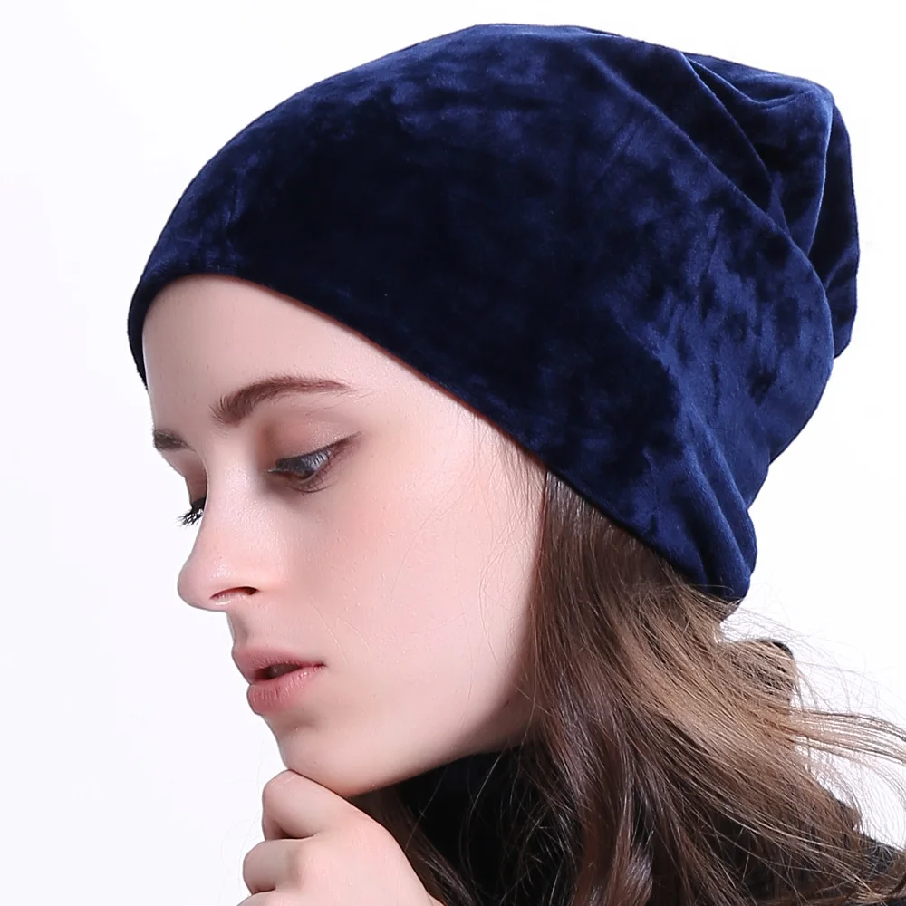 Geebro Women's Velour Beanie Hat Winter Polyester Soft Warm Slouchy Beanie for Women Ladies Velvet Balavaca Skullies Hats JS277M