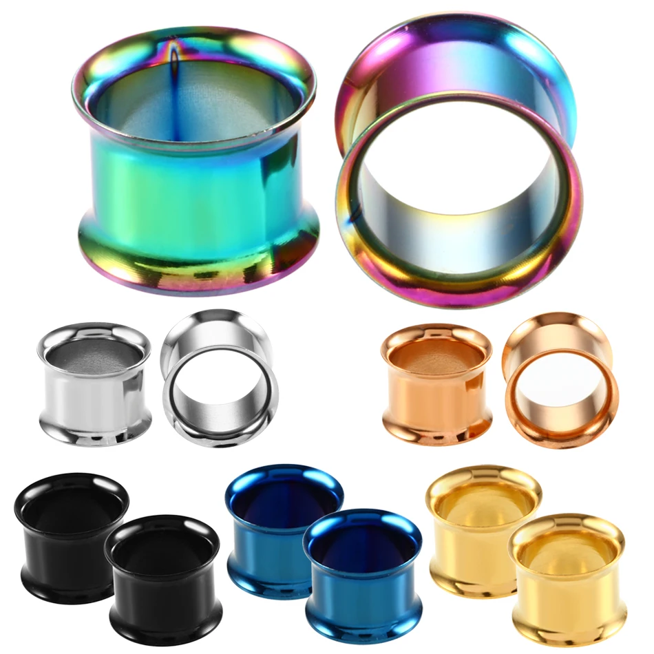 316l Surgical Steel Colorful Anodized Without Thread Double Flared Hollow Ear Flesh Tunnel Plug Ear Expander Gauge Body Jewelry