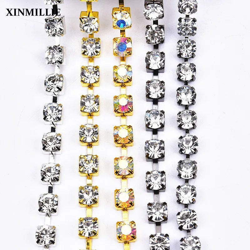 5 Yards High Quality Rhinestone Cup Chain SS38 8mm Big Size Clear AB Crystal trim Silver/Gold/Gun Claw Sew On Garment Decoration