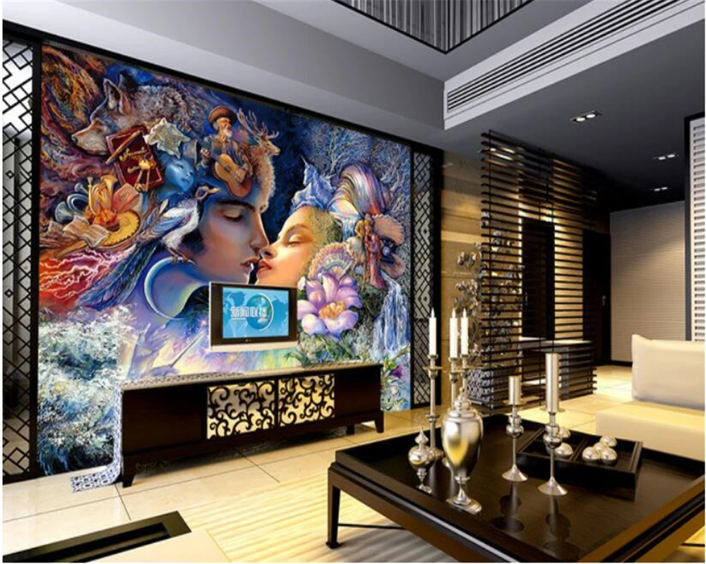 beibehang High-end aesthetic wallpaper love men and women oil painting dream TV background wall papel de parede 3d wallpaper