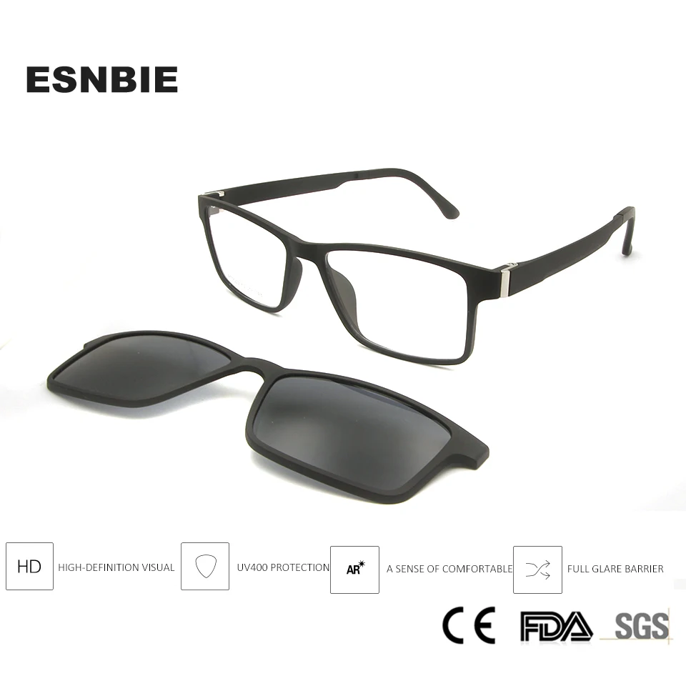 

Ultem Plastic Titanium Square Eyeglasses Clip On Glasses Polarized Sunglasses Men Eyeglass Full Rim Nerd Eyewear Magnetic Clip